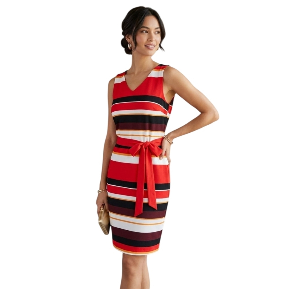NWT Lands' End Bright Tomato Multi Stripe Sleeveless Dress Size 12
